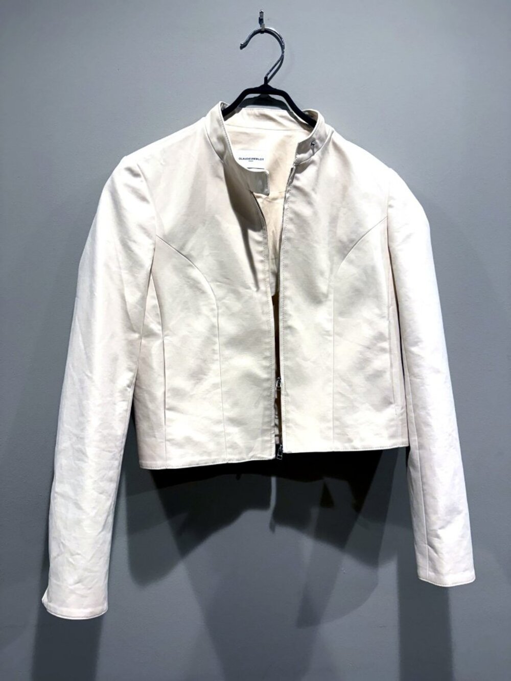 Claudie Pierlot Cream Zip-Front Cropped Jacket Size Small